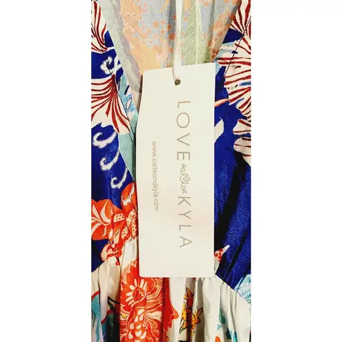 Love Kyla Paloma Polysilk BOHO Chic Lightweight Midi Dress Small NEW Blue