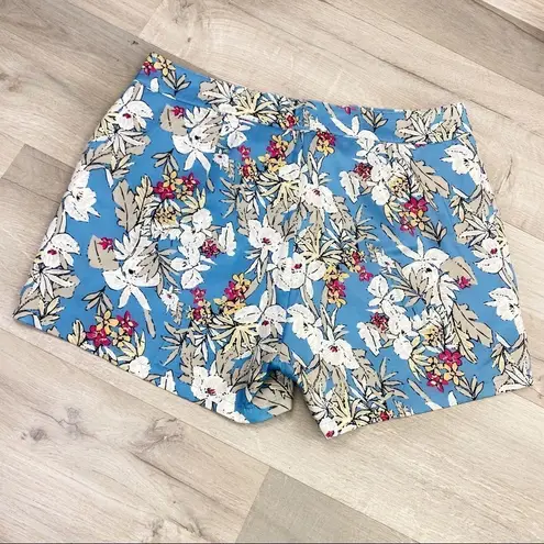 Very J Maui Sunrise Floral Print Flat Front Shorts Large Blue