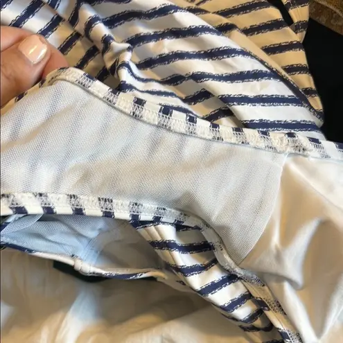 Elegant navy blue and White Striped One Piece Swimsuit Nip tuck size 8