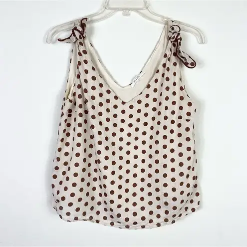 Sage & Citrus Ivory & Brown Polka Dot Tie Shoulder Tank Top Blouse Size L