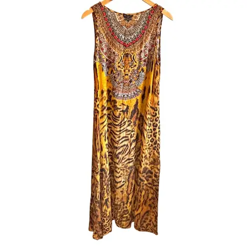 Inoa Sleeveless Silk Tiger Print Studded Maxi Dress