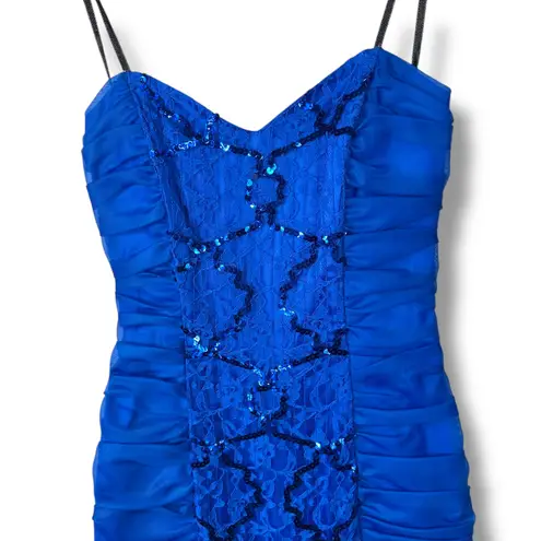 Vintage Roberta California Blue Sequin Lace Bow Bodycon Midi Dress Size 3/4