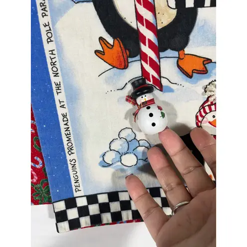 Vintage Handmade Penguin Christmas Vest Womens North Pole Reversible Holiday M/L Blue Size L