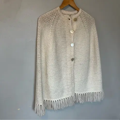 handmade crochet cape, button up fringe poncho cape White Small Medium Large XL Size undefined