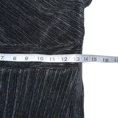 Saylor Alora One Shoulder Plisse Metallic Black Midi Dress SMALL