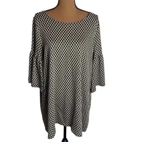 Bryn Walker Diego Diamond pattern bell sleeve tunic black and cream size M