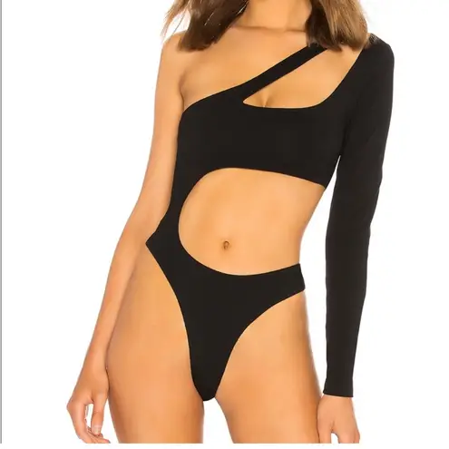 I AM GIA Jupiter Black One Shoulder Cutout Long Sleeve Bodysuit Size Small