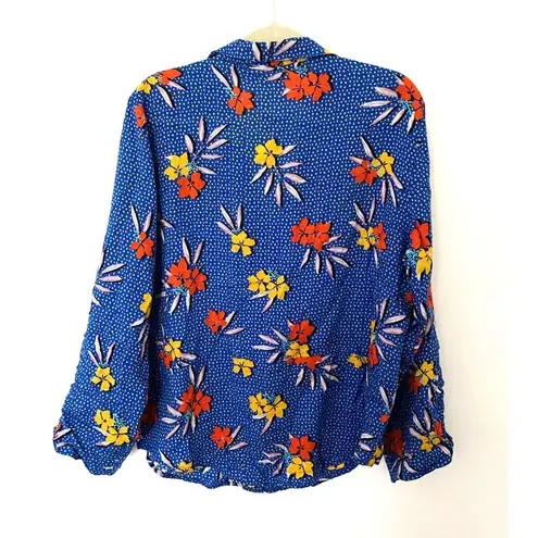 Roller Rabbit NWT Blue Kori Floral Nyana Tropical Rolled Up Sleeve Shirt Sz S - Image 2