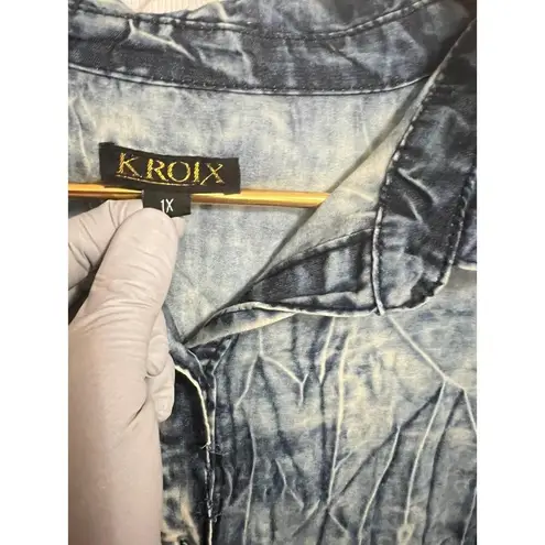 Kroix Dress Womens 1X Yellow Denim Distressed Asymmetrical High Low Layered