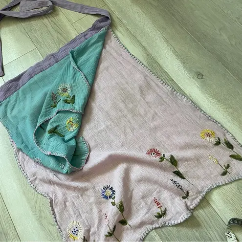 Edge Vintage Floral Apron Skirt embroidered womens Pink Blue (one size) cottage folk