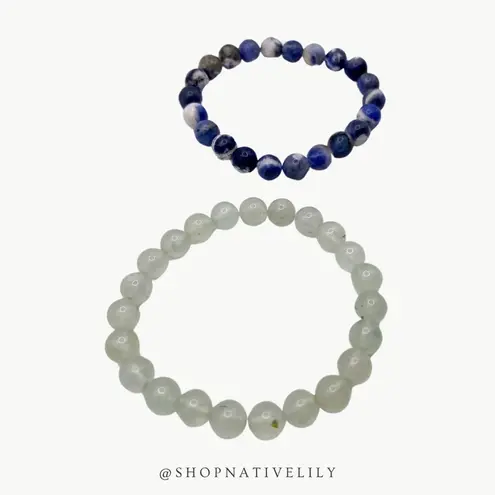 Natural Stone Crystal Stretch Bracelets Lot of 2, Sodalite & Quartz Blue