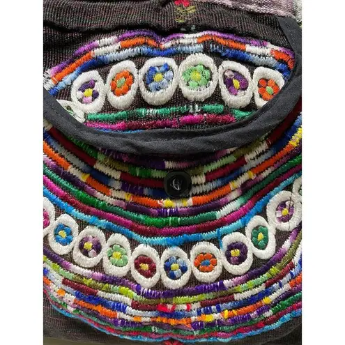 Handmade Metallic Embroidered Festival Bucket Shoulder Bag Black