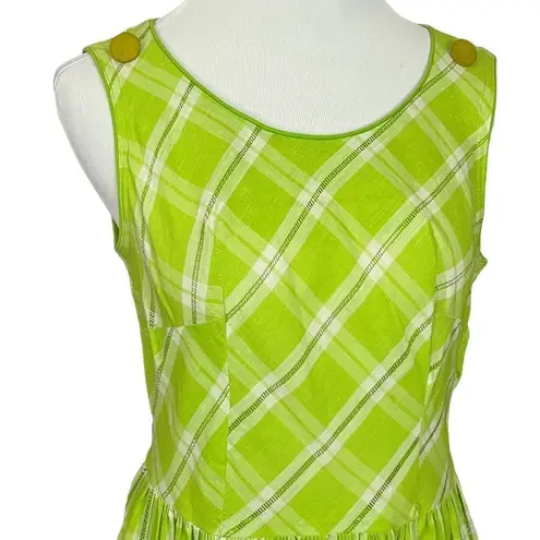 Vintage 60’s Handmade Lime Green Plaid Apron Style Fit and Flare Dress S