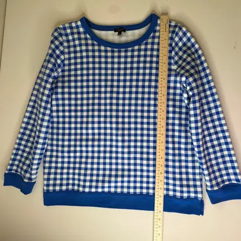 Talbots  Blue Gingham Crewneck Sweatshirt Size LP Preppy Fleece Lined Comfy Cozy thumbnail 8