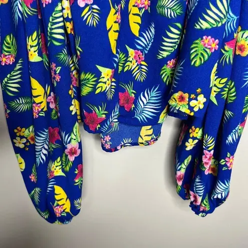 Romeo + Juliet Couture Women's Floral Print Blue Off The Shoulder Top M