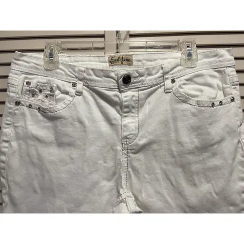 Earl Jean White Embroidered Rhinestones Denim Jeans Size 14 Straight Logo