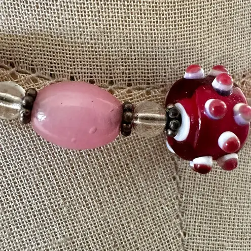 Liza Blake Lampwork Glass choker Necklace w/ Sterling Components Pink