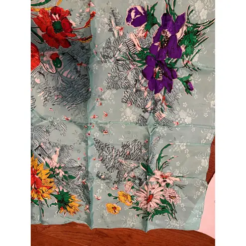 Vintage Floral Print Scarf Lightweight Accessories Fashion Women Made in Japan Blue