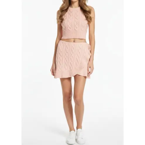 Danielle Guizio GUIZIO Gemma Cable Knit Wool-Blend Wrap Mini Skirt, Pink, XS
