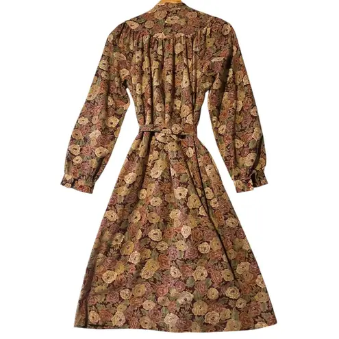 Vintage Parade New York Dress Medium Button Floral Tie Waist Collared Casual Brown