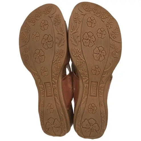 Propet Fionna Leather Cork Laser Cut Slides Sandal Womens Brown 7