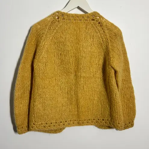 Vintage Women Cardigan Mustard Yellow Hand Knit Made in Italy Cottage Tradwife