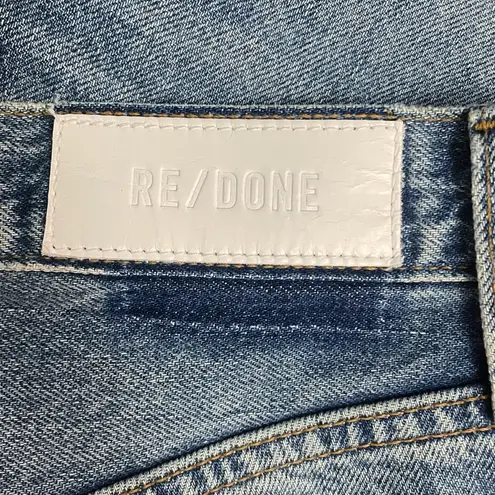 RE/DONE 70s Stove Pipe Jeans in Medium Vain Sz 25 High Rise Raw Hem Rigid Denim