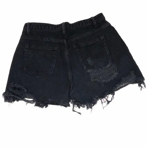 Missguided  Distressed Black Shorts Size 4 High Rise Cut Off Jean Denim