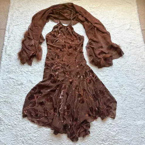 Unique Vintage Vintage Velvet Burnout Silk Dress Sz 6-8 Fur Trim Shawl Y2K Fairy Grunge Runway