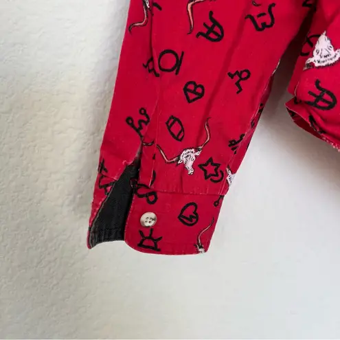 Vintage 90s RoughRider Western Button Down Shirt Women S Longhor Red USA Rodeo Size XS