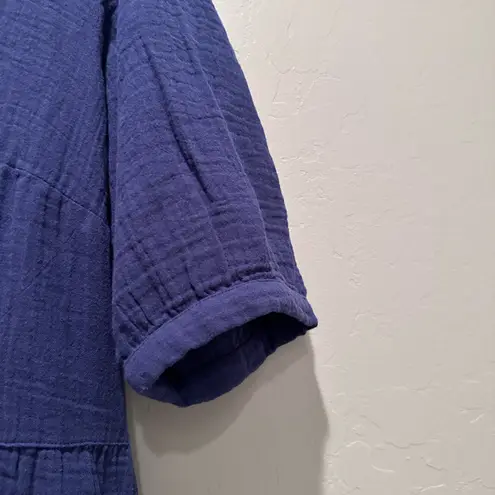 Garnet Hill NWT Royal Blue Organic Cotton Tiered Mini Dress Size Medium Button