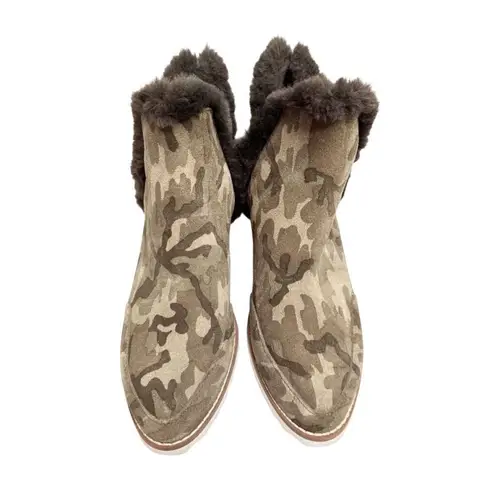 Pelle Moda Boots Size 6.5 Erin Faux Fur Trim Wedge Camouflage Zip Booties Green