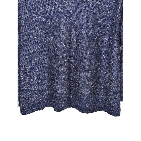 Soft Surroundings Navy Blue Shimmer Sequin Hoodie Pullover Sweater Women Large