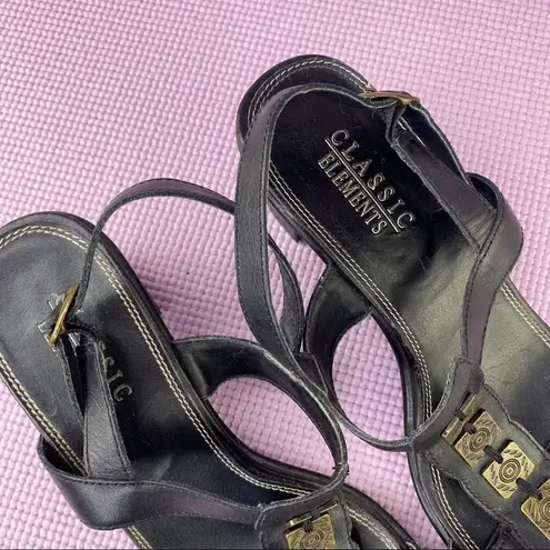 Classic Elements Shoshanna Square Toe Block Heel Sandal Black Size 9 Leather