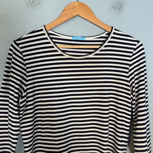 J. McLaughlin J. McLaughlin Striped 3/4 Sleeve Crewneck Top Navy White Size Medium Classic