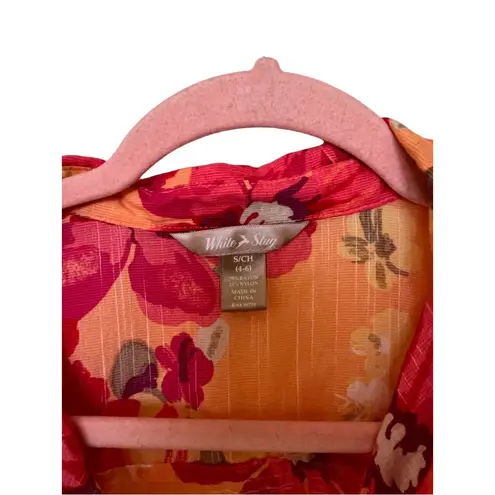 White Stag bright floral button up short sleeve blouse