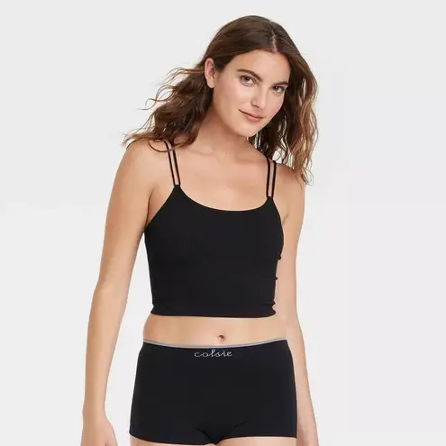 Colsie Black Seamless Ribbed Wireless Brami Bralette Cami Crop Top