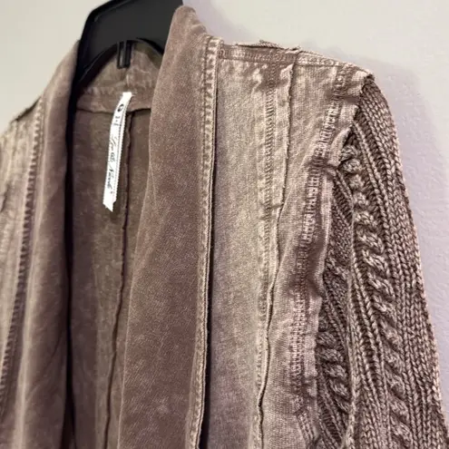 Leo & Nicole Open Front Acid Wash Brown Cardigan Sweater