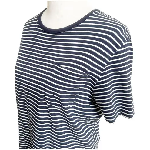 Club Monaco Women’s Striped Tee One Pocket Size Small Navy White Crew Neck