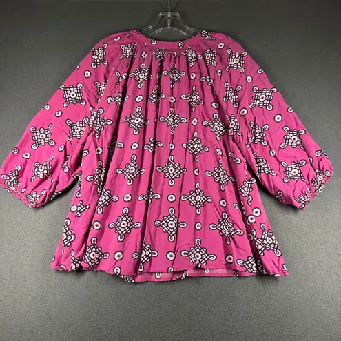 Crown & Ivy  Curvy Blouse Womens 3X Geometric Print V Neck 3/4 Sleeve Tunic Top