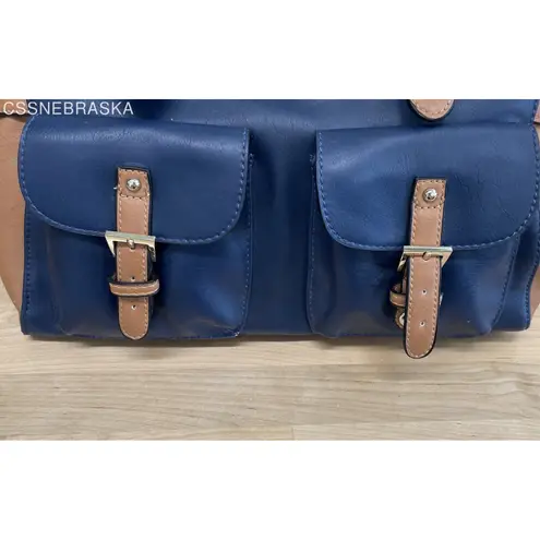 Simply Noelle Navy Blue and Tan Women's Large Satchel Bag