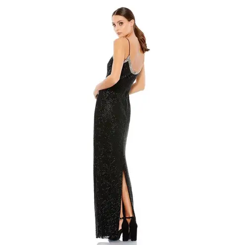 Mac Duggal 93551 Black Beaded Spaghetti Strap Column Gown Size 12