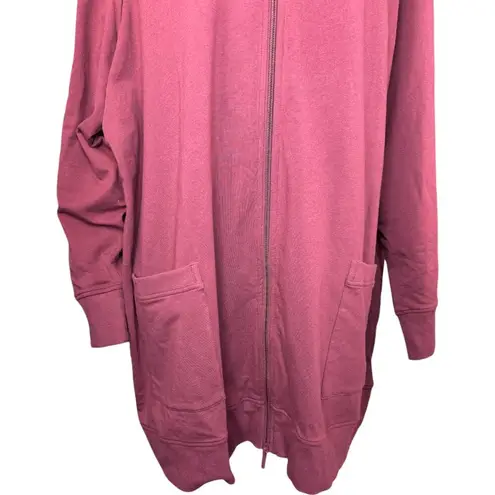 Denim & Co . Active French Terry Tunic Jacket with Ribbed Trim Dark Cherry 3Xd