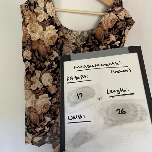 vintage floral vest lie up summery beige black floral top lightweight shirt M Brown Size M