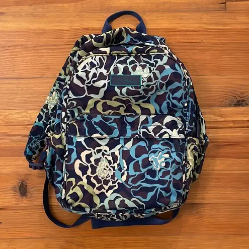 Vera Bradley  Blue Green White Floral Backpack 11x15x6 Nylon Preppy