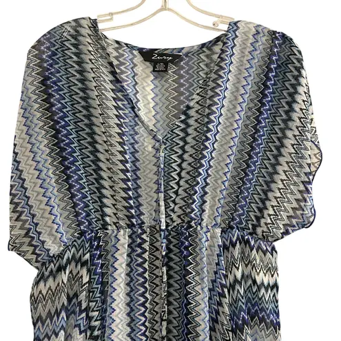 Zuny Women's L XL Blue Chevron Zig Zag Print Kimono Kaftan Cover Up Size L