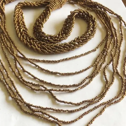 34” Bronze Metallic Seed Bead Beaded Multi Strand Statement Necklace