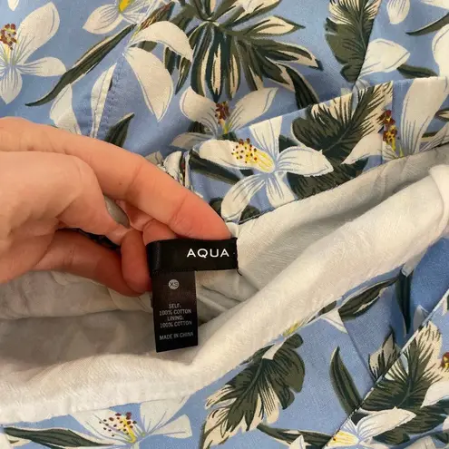 AQUA  Blue Green Floral Hawaiian Floral Mini Dress Cut Out Back Cotton Size XS