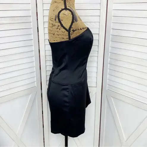 Moa Moa Strapless Colorblock Ruffle Mini Party Dress Black Pink Small