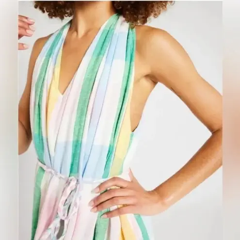 Mille Marilyn Belted Sleeveless Cotton Midi Dress in Pastel NEW Small Blue